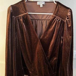 Evereve Brown Velvet Wrap Sweater